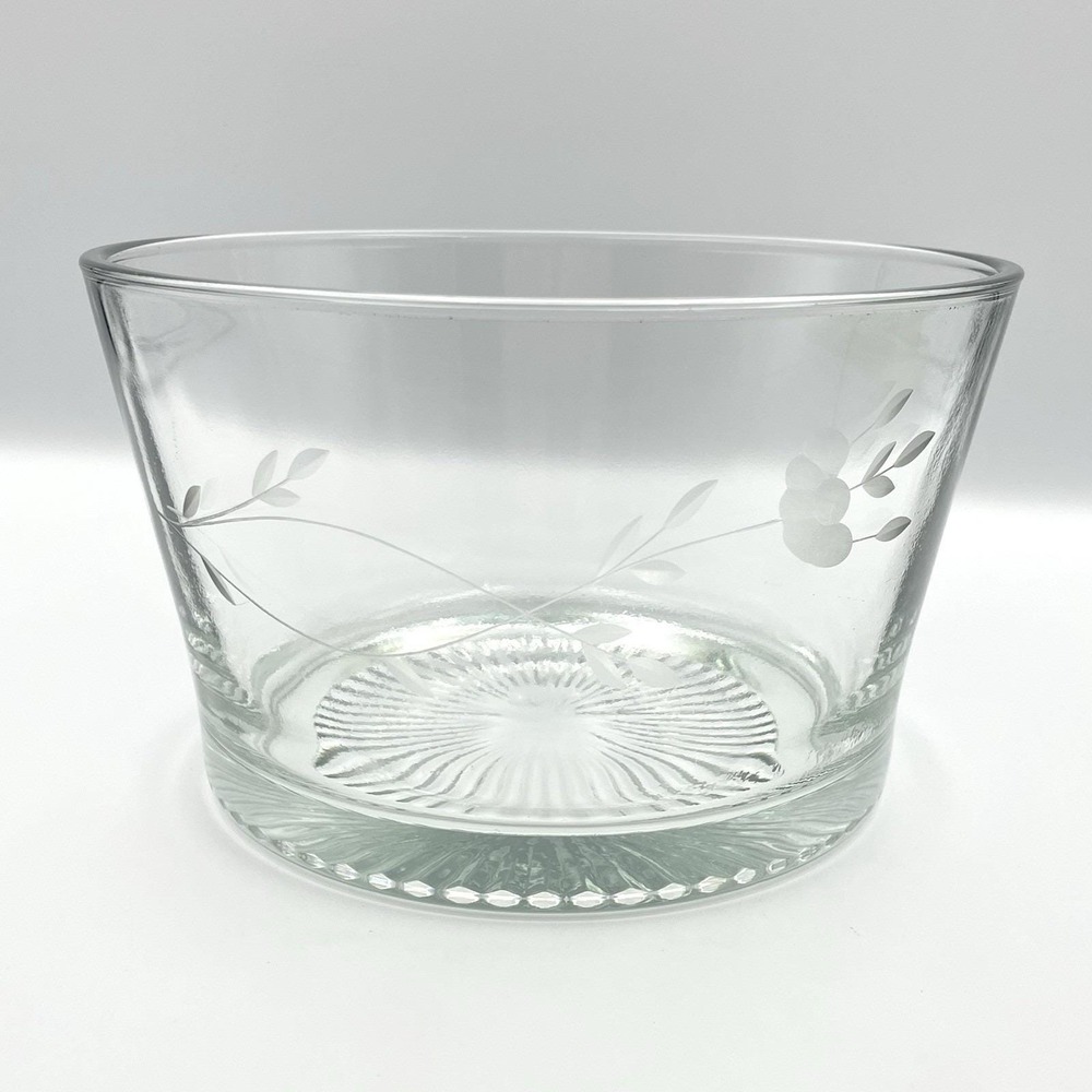Vintage 1960s Princess House Heritage Floral Clear Glass Bowl Ice Bucket‎ 7"